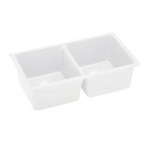 Aqu White Granite Stone Kitchen Sink Under Mount Double Bowls